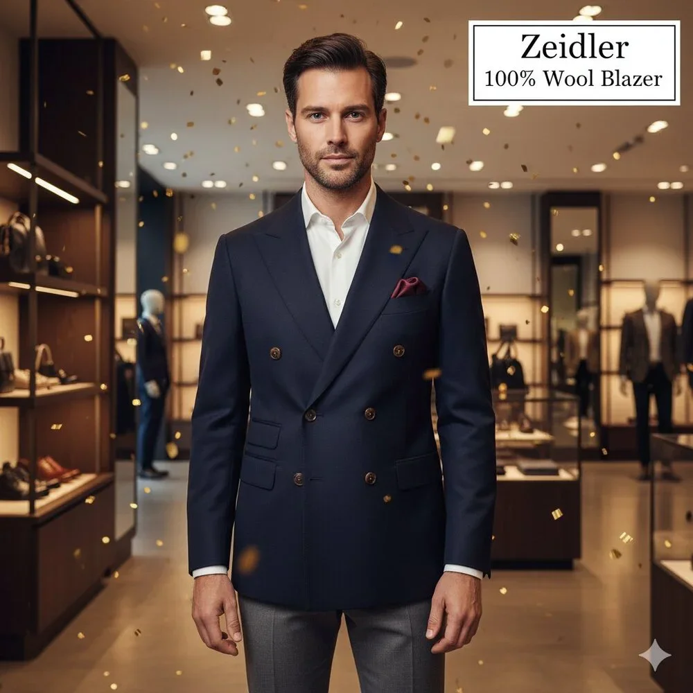 NWOT Zeidler Couture Men 42R Blazer 100% Wool 3-Pocket Made USA Navy Sport Coat